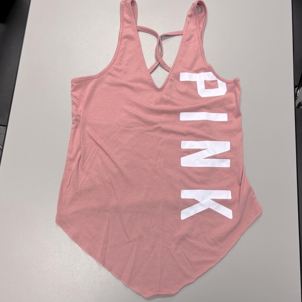 Victoria Secret Pink Tank Top Sz XS  Strappy  Pink Logo   V Neck